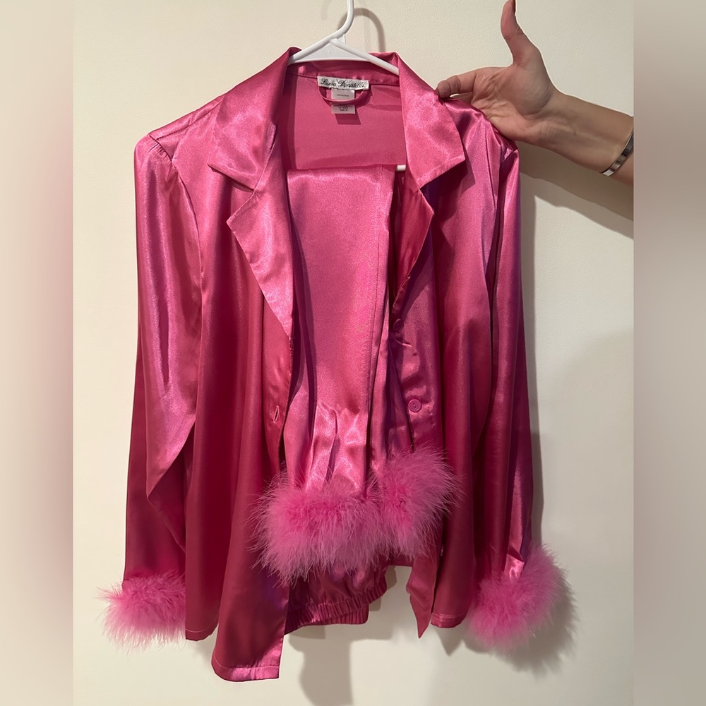 Marabou Feather Satin Pajama Set - image 4